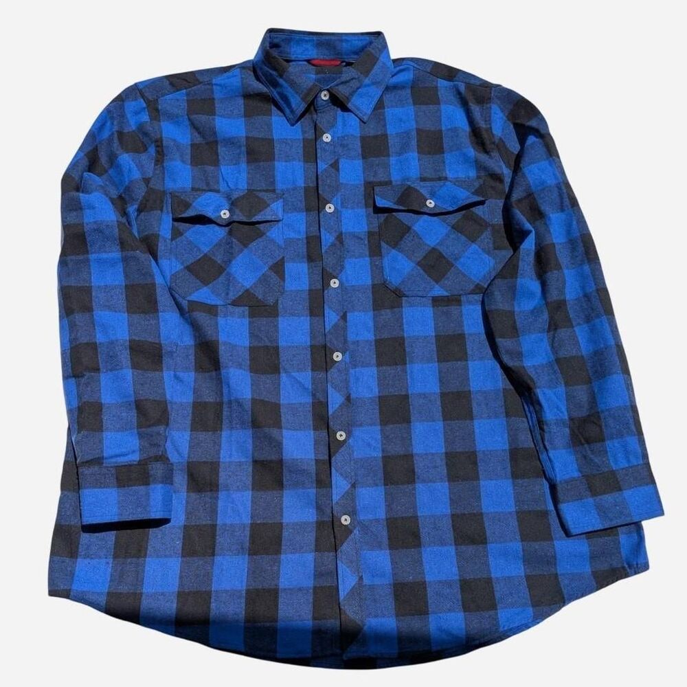 Made In Italy Luxury Brand Blue & Black Flannel Long Sleeve Button Down Shirt